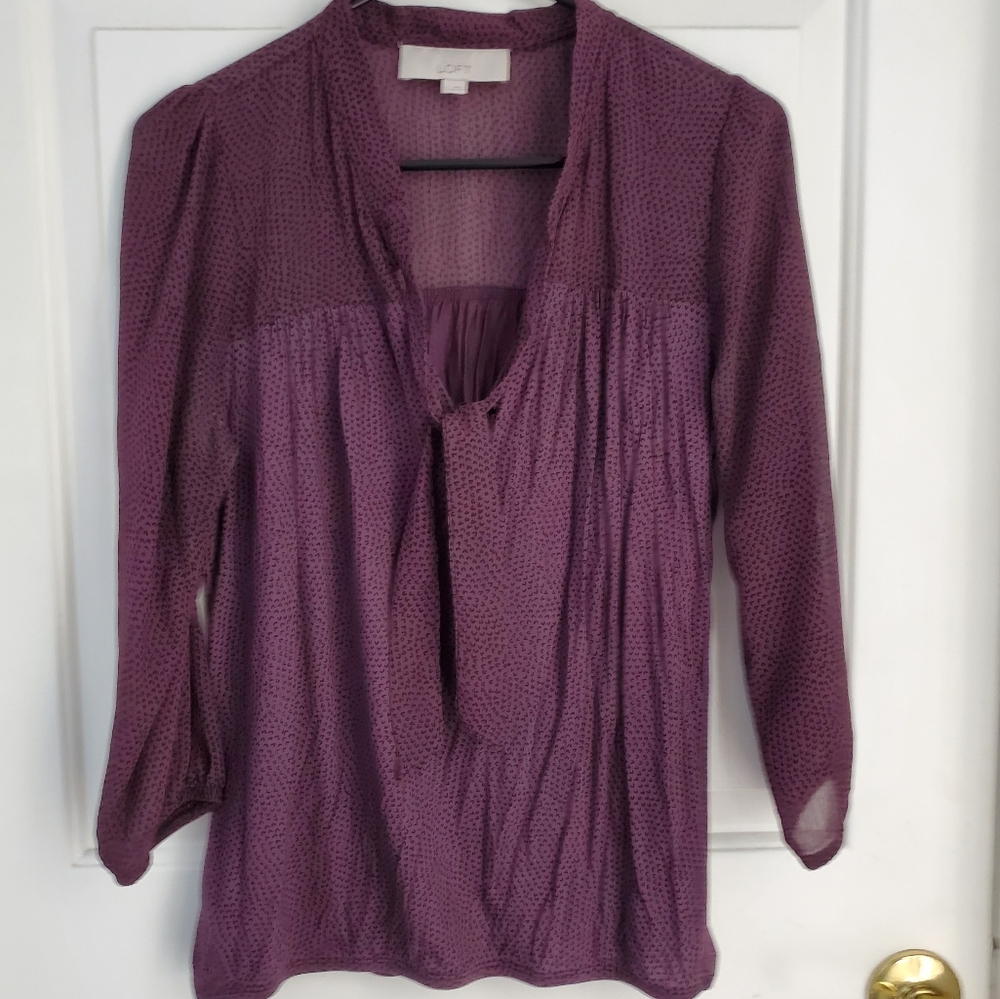 Sheer & Black Purple 3/4 Sleeve with Tie Detail